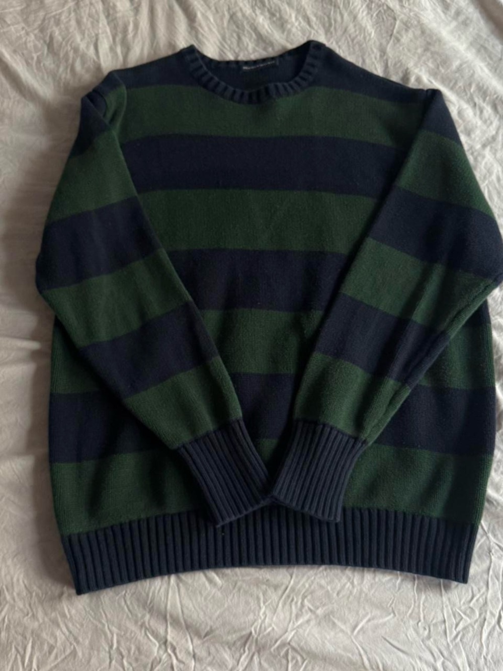 Brandy Melville Navy and Forest Green Striped Crewneck